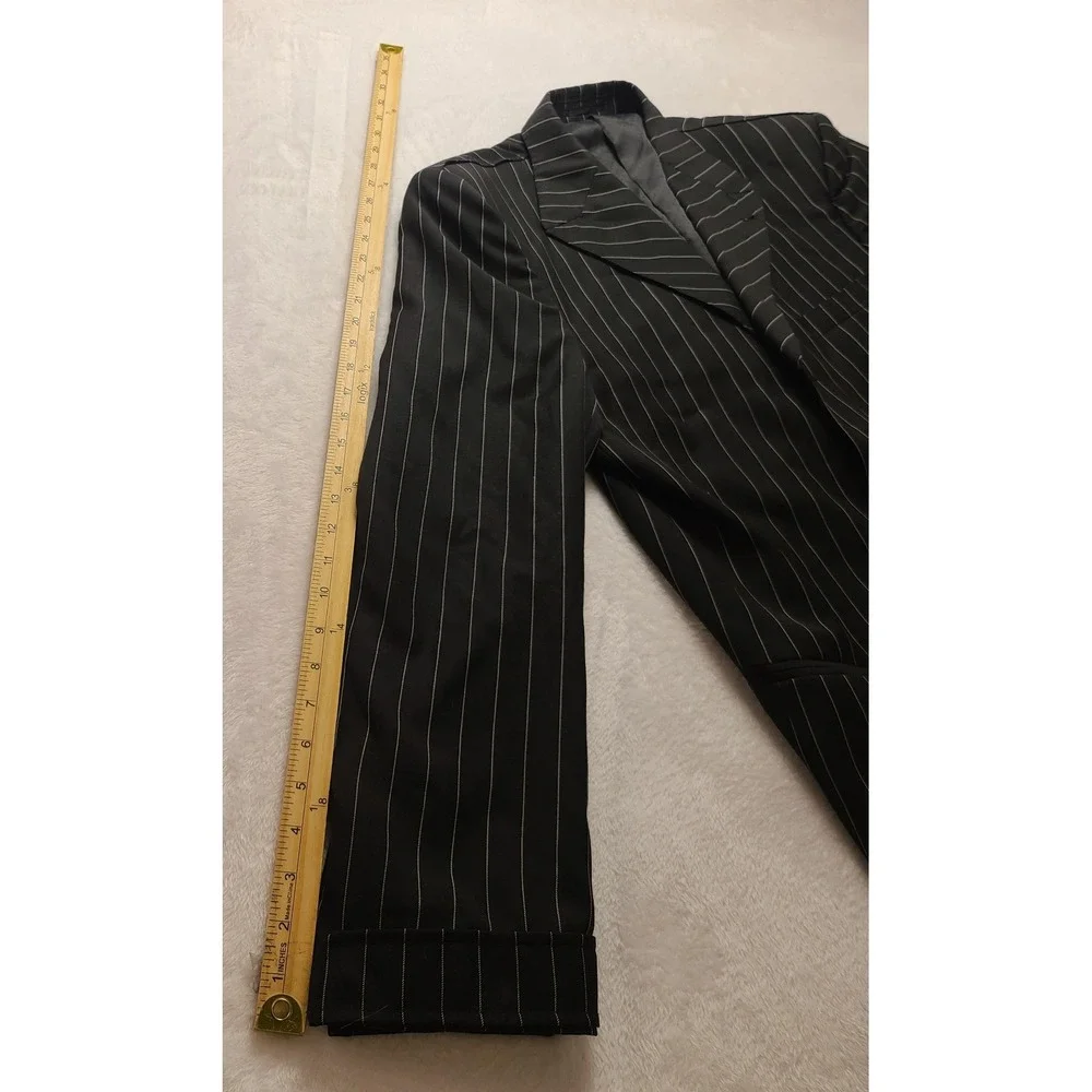 Men's Black Pinstripe Three Button Tailored Blazer Suit Jacket Vertical Stripe